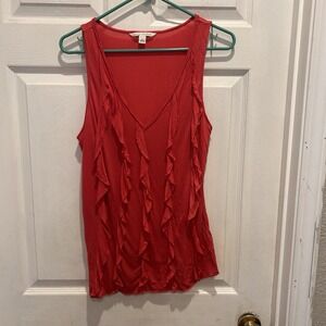 Banana Republic Womens Pink Ruffle Front V-Neck Tank Top Sleeveless L Lyocell‎